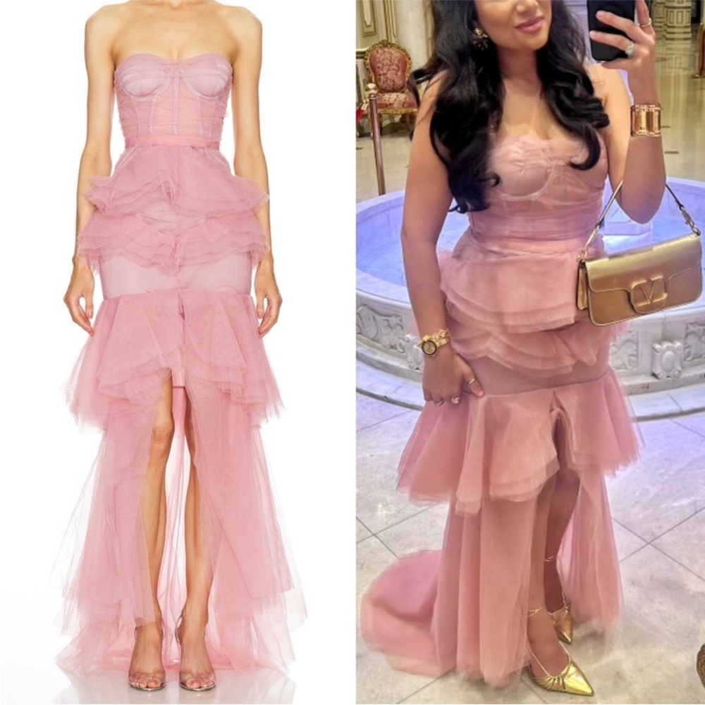 Michael Costello x Revolve Alai Strapless Pink Tulle Layer Ruffle Dress size XL - Picture 2 of 12
